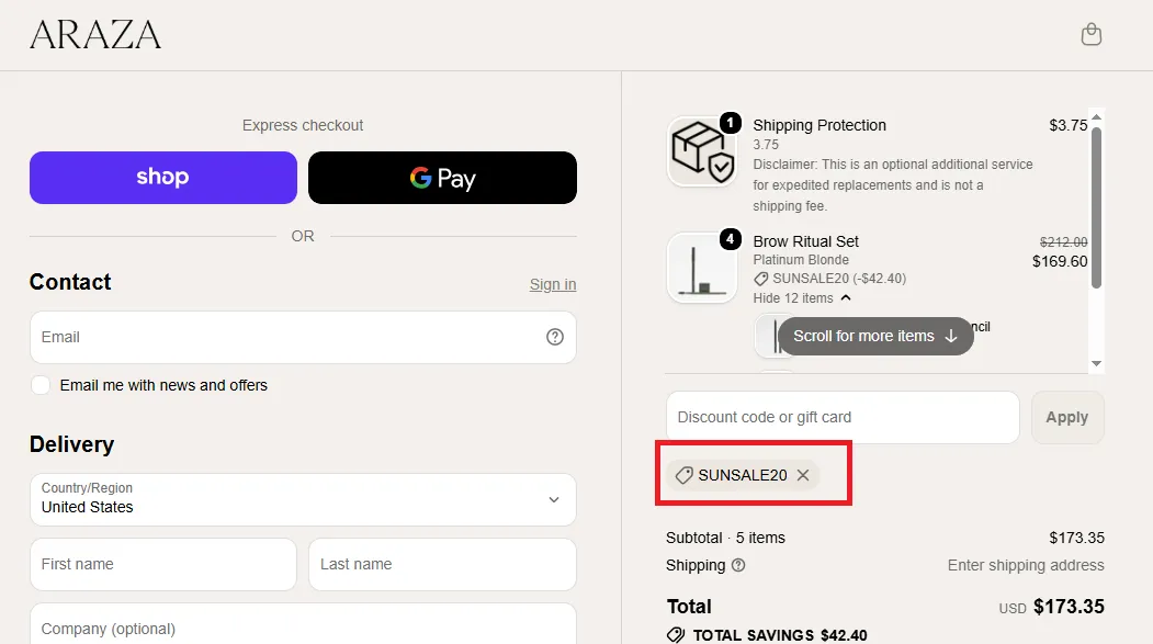 Arazabeauty 20% off